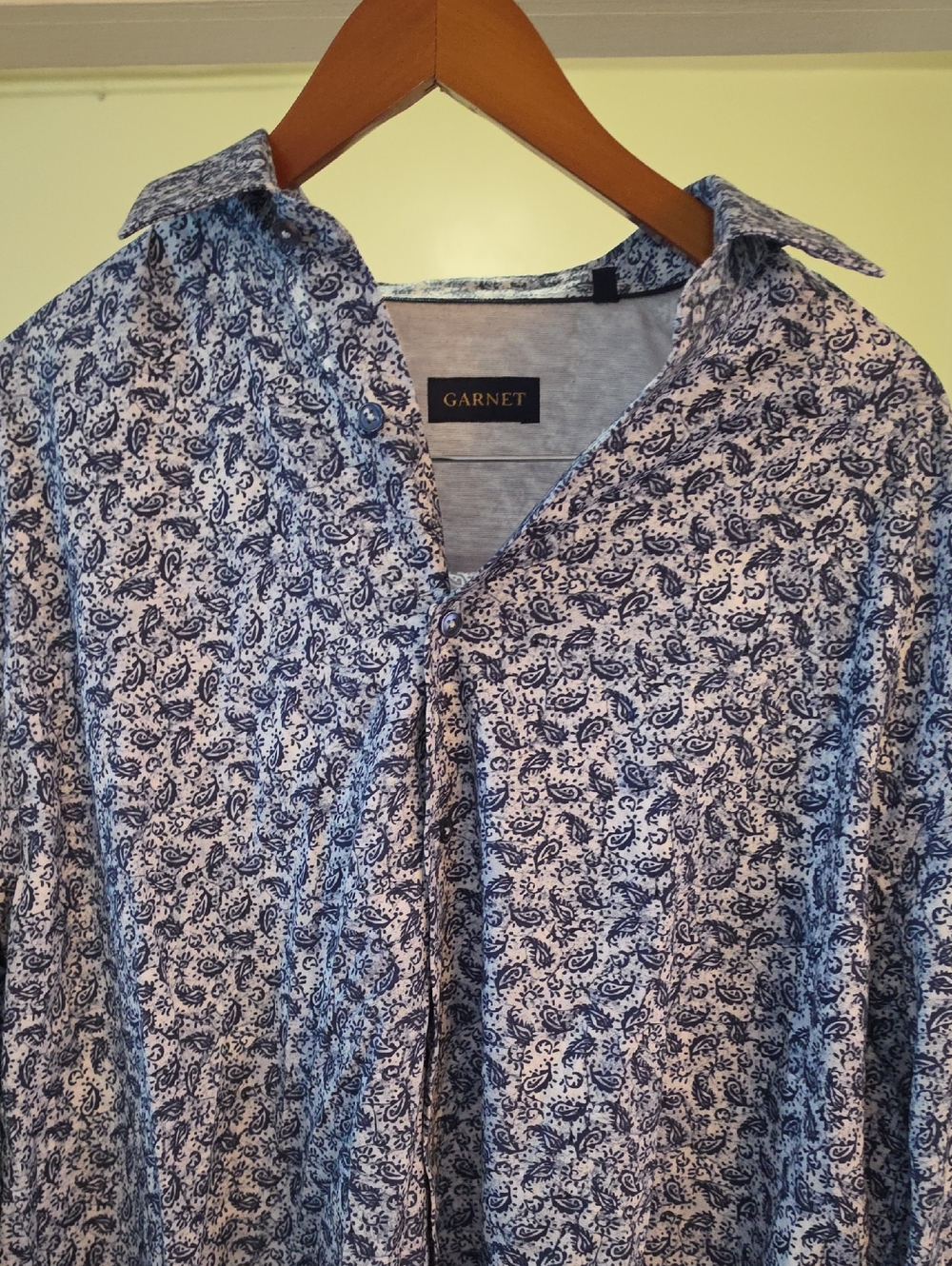 Garnet Hill Men's Light Blue Paisley Button-Front Shirt Jacket